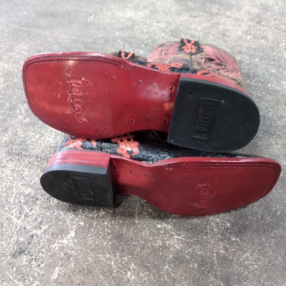 New Ferrini Western Boots Womens 10 B Black Burnt Orange Stingray Italy - Picture 5 of 7